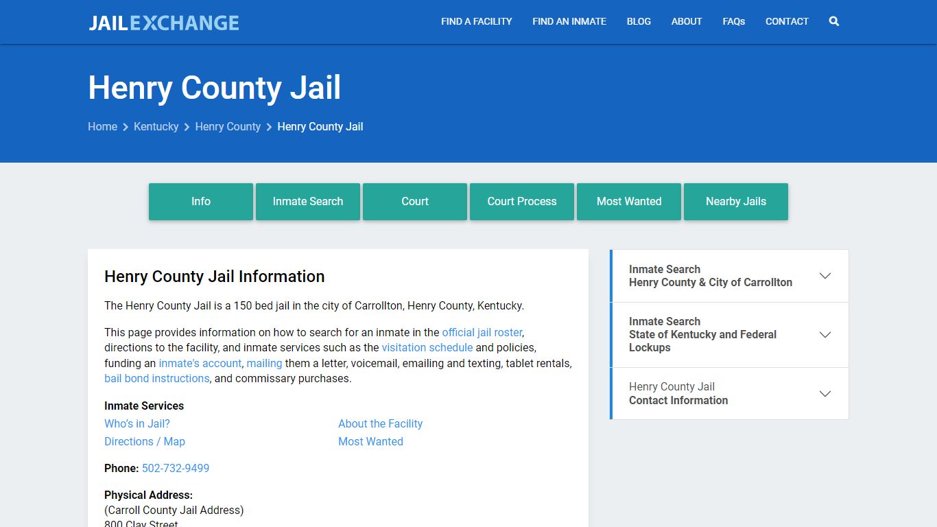 Henry County Jail, KY Inmate Search, Information